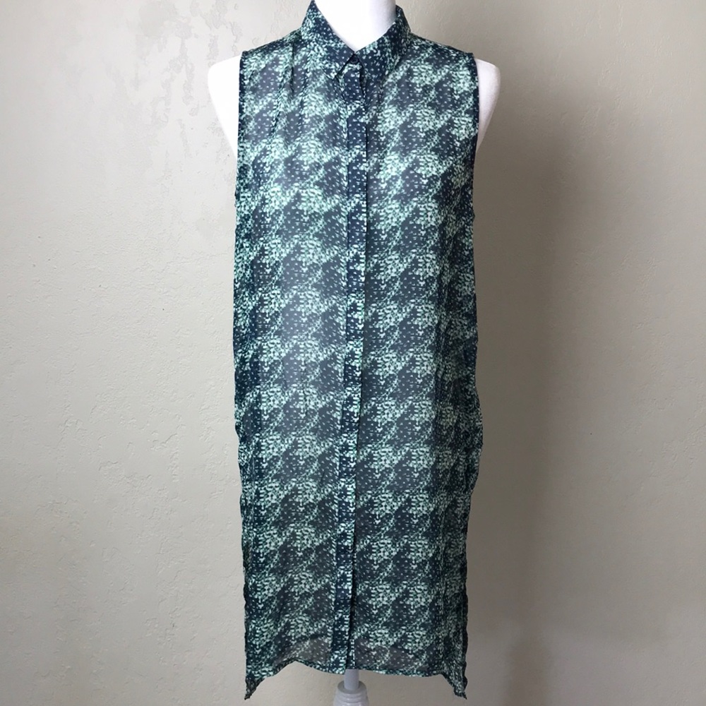 Lumière green sheer high low button up dress